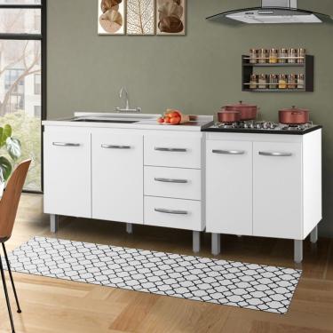 Imagem de Kit Balcão Bianca Para Pia 118cm + Balcão Para Cooktop Jade 4 Bocas Branco
