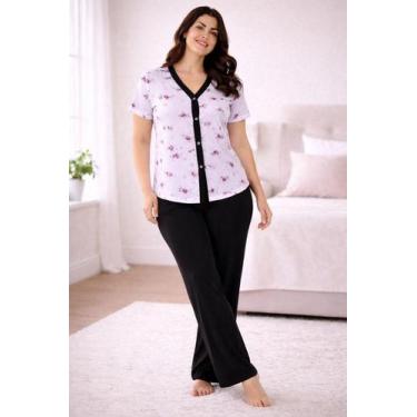 Imagem de Pijama Feminino Aberto Manga Curta e Calça Confortável - Sem marca, Pr