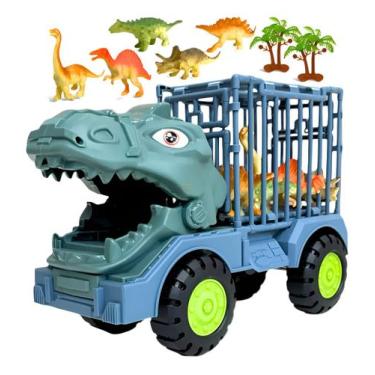 Imagem de Caminhao Dinossauro Jaula De Transporte Safari Verde Com 4 Dinossauros