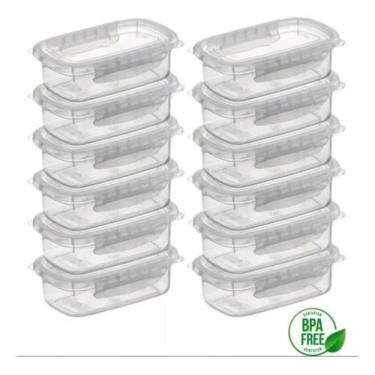 Imagem de Kit 12 Pote Raso Marmita Tampa Trava Microonda 270ml Freezer - Nitron