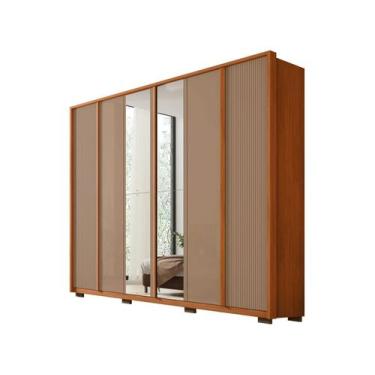 Imagem de Guarda-roupa Casal com Espelho 4 Gavetas 6 Portas Caemmun Cléo, Freijó