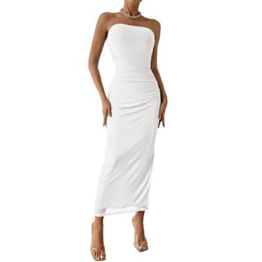 Imagem de Vestido PRETTYGARDEN Maxi Blanco Tubo Sin Tirantes M