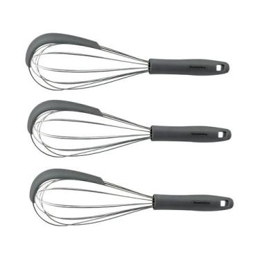 Imagem de Kit 3 Batedores Manual Tramontina Moldê Inox Cabo Silicone - Tramontin