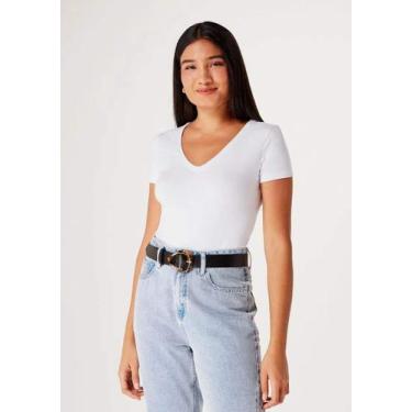 Imagem de Blusa feminina decote v hering 4559 02tqn0a00s, Branco, G
