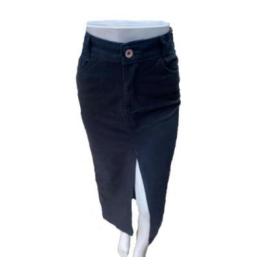 Imagem de Saia Jeans Longa Feminina Com fenda - Laifir Deluxe, Preto, 44
