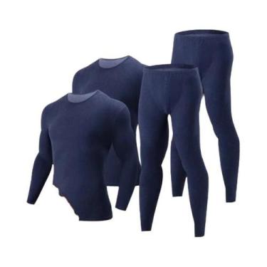 Imagem de Roupa Térmica Masculina 2/4 Peças Cor Sólida Outono Inverno Confortáve