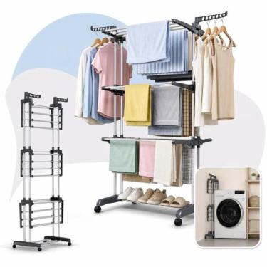 Imagem de Varal de Chão Dobrável 3 Andares Vertical Portátil Lavanderia Apartame