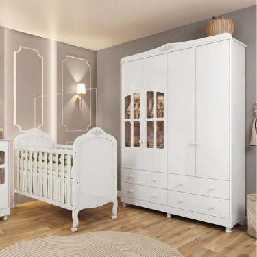 Imagem de Quarto de Bebê com Berço Mini Cama e Guarda Roupa com Janela Maya Clás