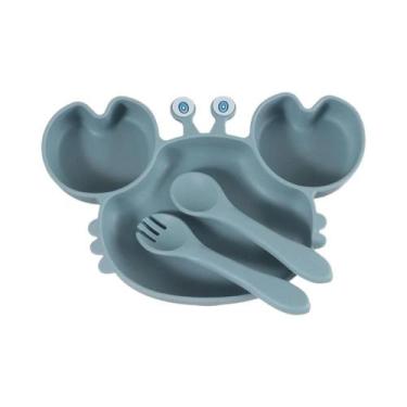 Imagem de Prato De Silicone Em Forma De Caranguejo Para Bebês Com Garfo E Colher