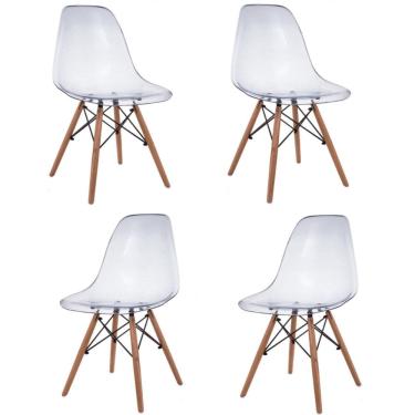 Imagem de Conjunto 4 Cadeiras Eames Eiffel em Policarbonato dsw Transparente Incolor base Madeira e Aço