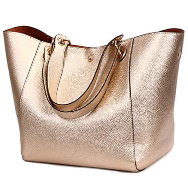 Imagem de Pahajim Bolsa Senhorita Alta capacidade Trabalhar couro balde carteira desenhista Bolsa de ombro vagando um ombro (Rose Gold)
