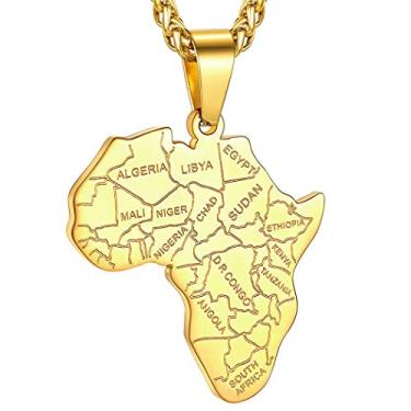 Imagem de GOLDCHIC JEWELRY Colar masculino com mapa da África, aço inoxidável, olho de Hórus, tribal africano/olho egípcio de Hórus/I LOVE AFRICA/Mapa de Elefante, unissex, com corrente ajustável de 55 cm + 5