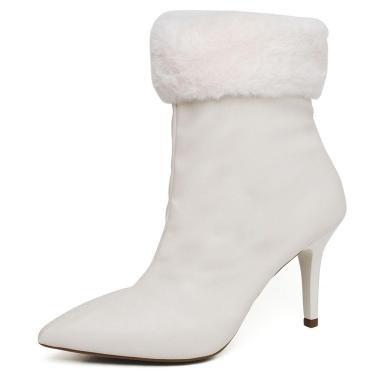 Imagem de Bota Cano Curto Ellas Online Bico Fino com Salto Medio Fino e Detalhe Pelo