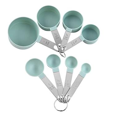 Imagem de FUYTERY Conjunto de copos e colheres medidores de 8 peças utensílio de cozinha empilhável de aço inoxidável (verde)
