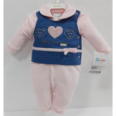 Imagem de Macacão Longo Luxo Paraiso Bebê Menina Plush C/ Jeans 11586