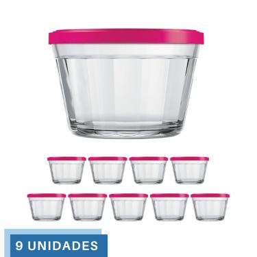 Imagem de 9 Tigela Vidro Americano Tampa Plastica Sortida 350ml Nadir