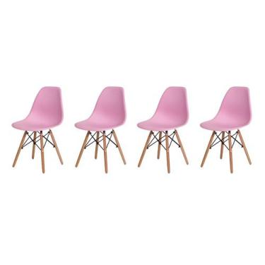 Imagem de Kit 4 Cadeiras Charles Eames Eiffel Rosa Claro Base Madeira Sala Cozin