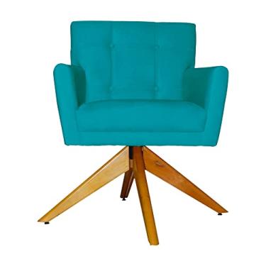 Imagem de Poltrona Decorativa Onix Pés Giratório de Madeira Suede Azul Turquesa - DS Estofados