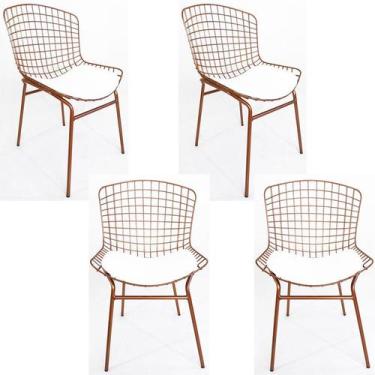 Imagem de Kit 4 Cadeiras Para Cozinha Bertóia Cobre Assento Branco Tubular - Pol