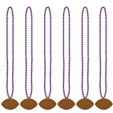 Imagem de Beistle 6 peças de colares de plástico para festa de futebol americano, lembrancinhas temáticas esportivas, 83,8 cm, roxo/marrom
