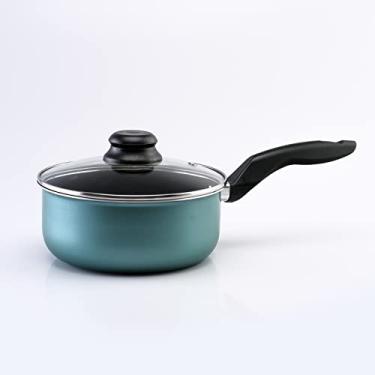 Imagem de Panela Antiaderente 16cm Verde com Tampa de Vidro Pequena Não Gruda Turquese