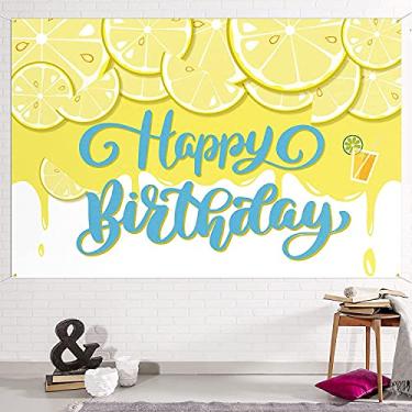 Imagem de Decoração de faixa de fundo tema limão amarelo – decorações temáticas de festa de feliz aniversário para chá de bebê meninas meninos suprimentos