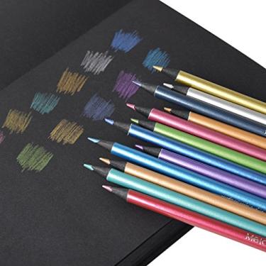 Imagem de 12 unidades de lápis de cor metálicos não tóxicos lápis de desenho de madeira preta resistente à quebra lápis de cor materiais de arte caneta de pintura para adultos crianças estudantes esboçando livro de colorir arte artesanato grafite