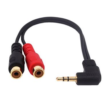 Imagem de Cabo adaptador Qaoquda 3,5 mm para 2RCA, 8 polegadas, banhado a ouro, 90 graus, ângulo direito, 1/8 polegada, TRS, estéreo, macho para RCA fêmea dupla, cabo divisor Y (3,5 m/2 RCAF)
