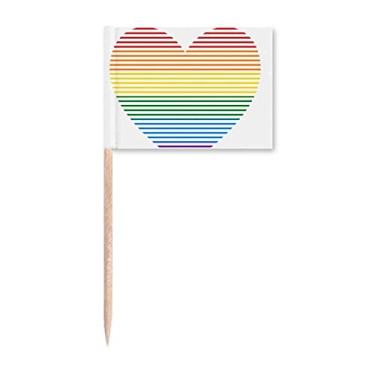 Imagem de Bandeira de palito de dente LGBT com coração forrado com arco-íris, enfeite de festa