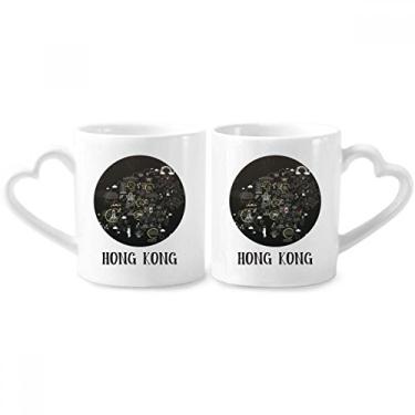 Imagem de Conjunto de canecas de porcelana para casais Hong Kong Visiting Check Point de cerâmica para amantes de coração