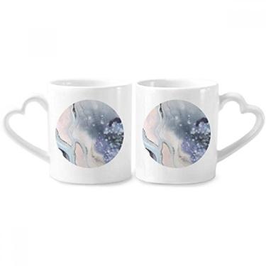Imagem de Conjunto de canecas de porcelana para casais, aquarela, tinta abstrata, para sombreamento, coração