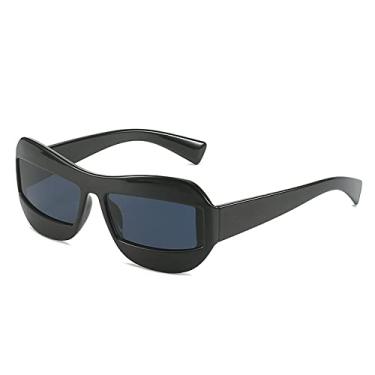 Imagem de Óculos de sol retangulares estreitos vintage para mulheres Óculos de sol irregulares Hip Hop masculinos Óculos gradiente, preto cinza, tamanho único