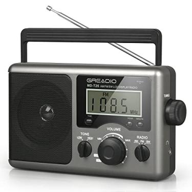 Imagem de Greadio Rádio de ondas curtas portátil, rádio transistor AM FM com melhor recepção, visor LCD, configuração de tempo, bateria operada por baterias de 4 D ou alimentação CA, grande alto-falante, entrada de fone de ouvido para presente, velho, casa