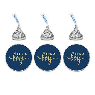 Imagem de Adesivos Andaz Press Chocolate Drop Labels Single, Ícones de Chá de Bebê, GOLD GLITTER BOY BLUE, 1