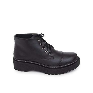Imagem de Bota Coturno Feminino Couro Liso Conforto Dia a Dia