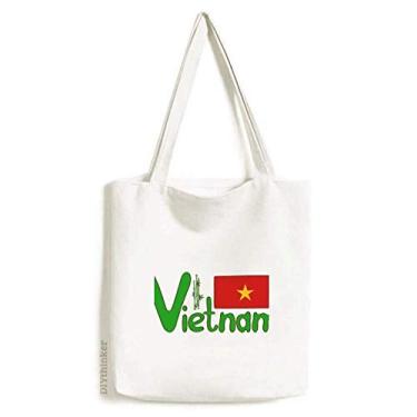 Imagem de Bolsa de lona com estampa verde vermelha da bandeira nacional do Vietnã bolsa de compras casual