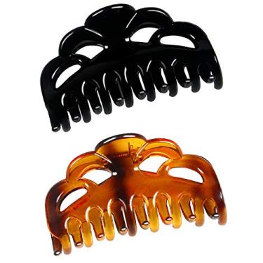 Imagem de ACCGLORY Clipes de garra de cabelo médio para mulheres de cabelo fino grampos de garra de plástico no conjunto (arco preto + vermelho acastanhado)