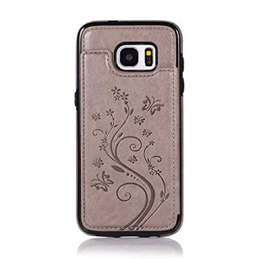 Imagem de Capa protetora para telefone Para Samsung Galaxy S7 Borda Phone Case, luxo Pu Caso de couro [dois fecho magnético] [slots de cartão] função de suporte de flor de borboleta padrão durável macio Tpu. Ta