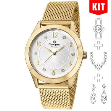 Imagem de Relógio CHAMPION KIT feminino dourado esteira CN29230O