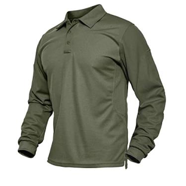 Imagem de Camisa polo masculina de jérsei e golfe Biylaclesen, piquê para atividades ao ar livre, camisetas de manga comprida militares táticas., Army Green, Large