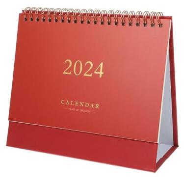 Imagem de Mesa de pé calendário 2024 desktop pequeno planejador mensal mesa escritório mini mesa agenda parede decorativa diária (Vermelho)