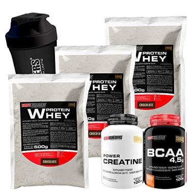 Imagem de KIT 3x Whey Protein 500g + POWER Creatina 100g + BCAA 100g + Coqueteleira - Bodybuilders Chocolate