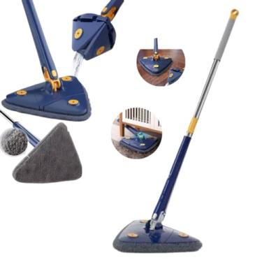 Imagem de Larsen Store Mop Esfregão Triangular Giratório Ajustável Rodo De Limpeza Vidros Parede Mágico 360° com cabo longo para limpeza doméstica