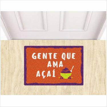 Imagem de Capacho Tapete Divertido Açai Gente que Ama Açai 60X40cm Laranja.