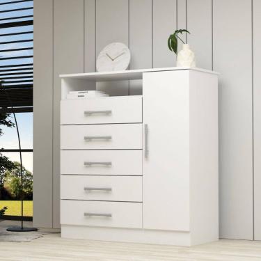 Imagem de Cômoda 1 Porta 5 Gavetas 100% MDF Nemésia Espresso Móveis Branco