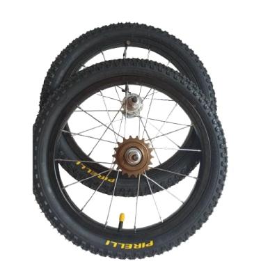 Imagem de Par De Rodas Para Bicicleta Aro 16 + Pneus E Câmara Pirelli + Catraca (Preto)