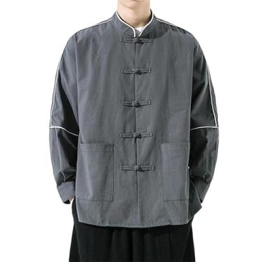 Imagem de KANG POWER Jaqueta masculina estilo chinês primavera outono jaqueta masculina casual, Cinza 9, G