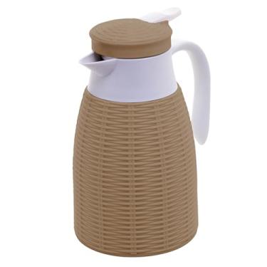 Imagem de LYOR Garrafa Térmica de Plástico Rattan Marrom 1L - Utensílios de Cozinha - Mesa Posta - Decoração - Itens Para Casa -Perfeita Para Café e Chá-Mantém a Temperatura de Bebidas Quentes e Geladas