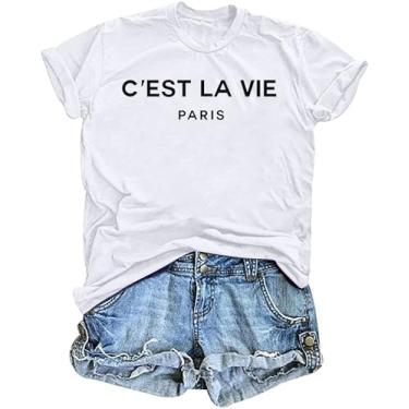 Imagem de Camiseta feminina Paris França Torre Eiffel Camiseta Viagem na França Camisetas de férias Paris Tops, Branco, P
