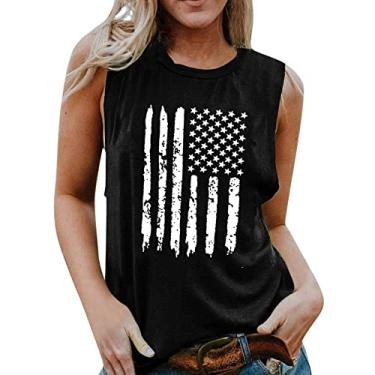 Imagem de Camiseta regata feminina de verão para dia independente 4 de julho, camiseta com estampa da bandeira dos EUA, casual, camiseta para sair, Preto, G